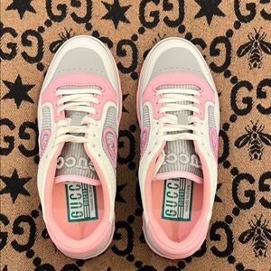 Gucci Pink and Gray Mac 80 Lace-Up Sneakers